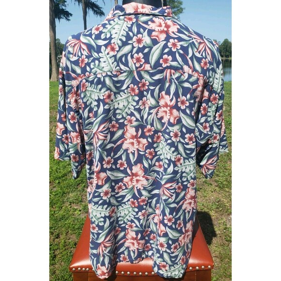 Banana Cabana 100% SILK Mens XXL 2XL Hawaiian Short Sleeve Button Up Shirt Blue - Picture 2 of 14